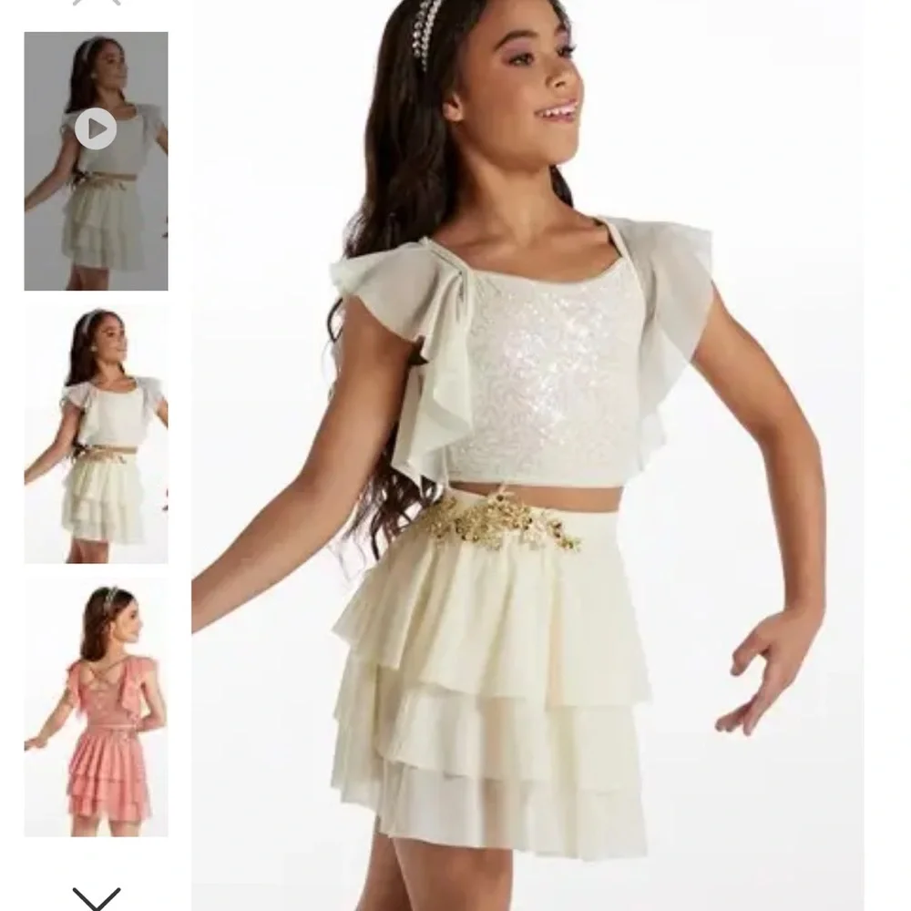 WEISSMAN UEC Girls' Size 7/8 Cream Ruffle Dance Two piece Costume Set